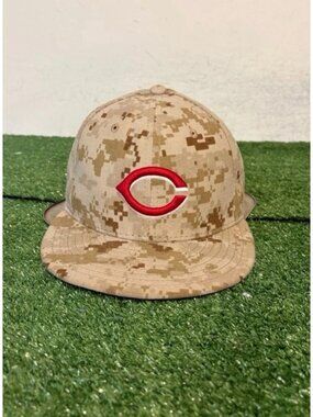 Cincinnati Reds hat cap fitted 7 3/8 brown tan new era memorial day camo mens